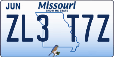 MO license plate ZL3T7Z