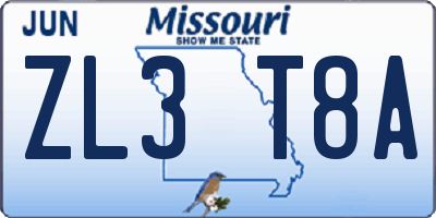 MO license plate ZL3T8A