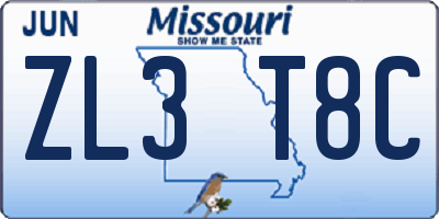 MO license plate ZL3T8C
