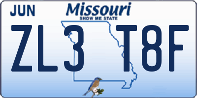MO license plate ZL3T8F