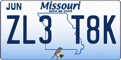 MO license plate ZL3T8K