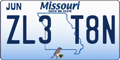 MO license plate ZL3T8N
