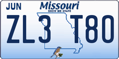 MO license plate ZL3T8O