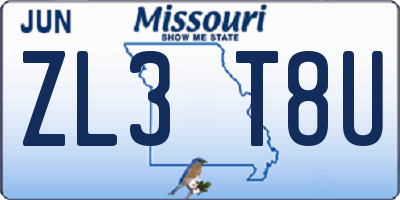 MO license plate ZL3T8U