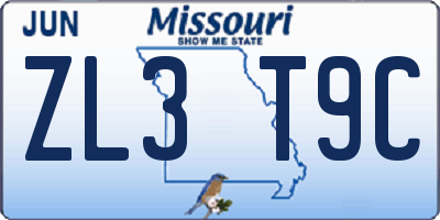 MO license plate ZL3T9C