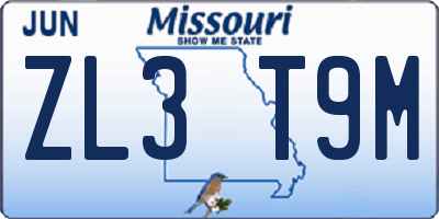 MO license plate ZL3T9M