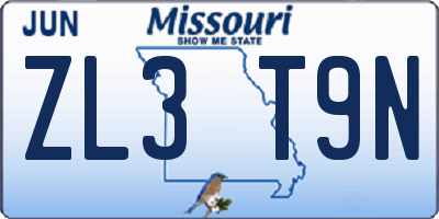 MO license plate ZL3T9N