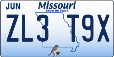 MO license plate ZL3T9X