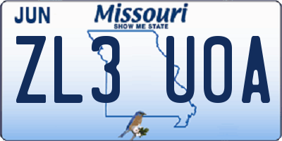 MO license plate ZL3U0A