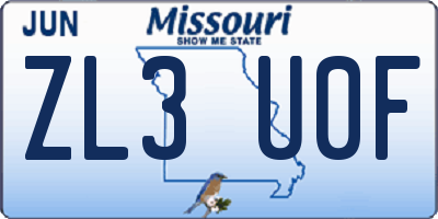 MO license plate ZL3U0F