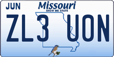 MO license plate ZL3U0N