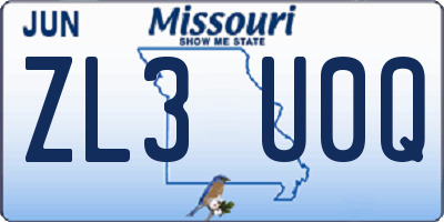 MO license plate ZL3U0Q