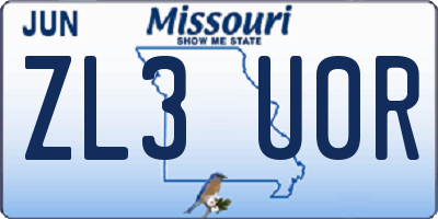 MO license plate ZL3U0R