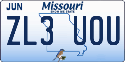 MO license plate ZL3U0U