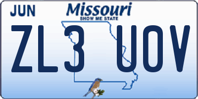 MO license plate ZL3U0V