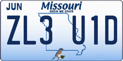 MO license plate ZL3U1D
