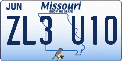 MO license plate ZL3U1O
