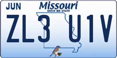 MO license plate ZL3U1V