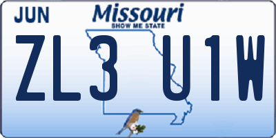 MO license plate ZL3U1W