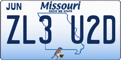 MO license plate ZL3U2D