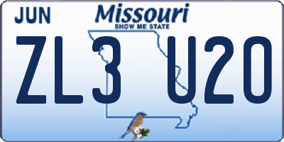 MO license plate ZL3U2O
