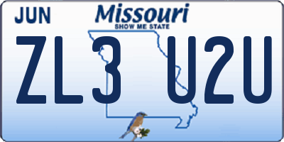 MO license plate ZL3U2U