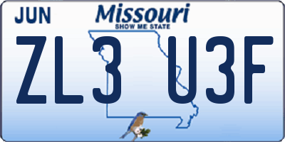 MO license plate ZL3U3F