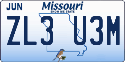 MO license plate ZL3U3M