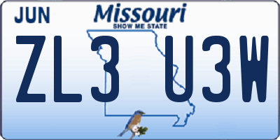 MO license plate ZL3U3W
