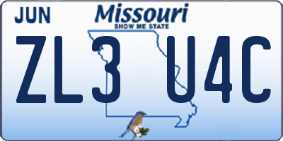 MO license plate ZL3U4C