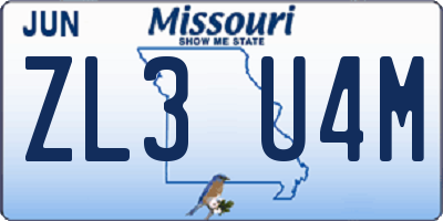 MO license plate ZL3U4M