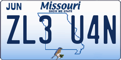 MO license plate ZL3U4N