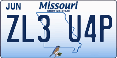 MO license plate ZL3U4P