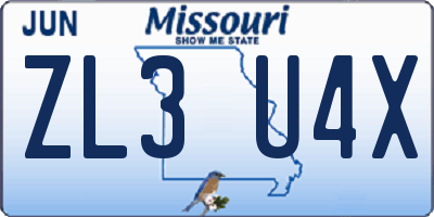 MO license plate ZL3U4X