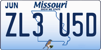 MO license plate ZL3U5D