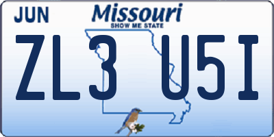 MO license plate ZL3U5I