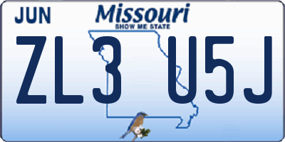 MO license plate ZL3U5J