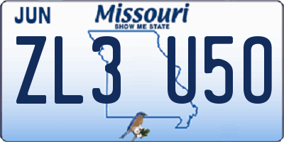 MO license plate ZL3U5O