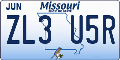 MO license plate ZL3U5R