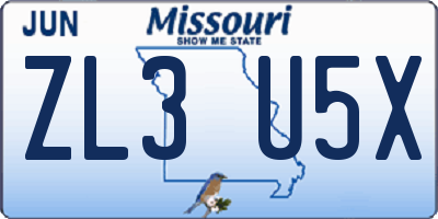 MO license plate ZL3U5X