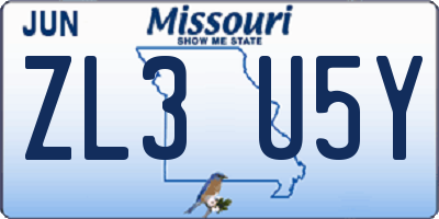 MO license plate ZL3U5Y