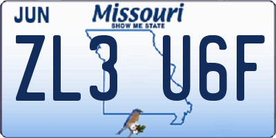 MO license plate ZL3U6F