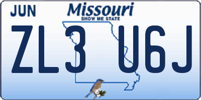 MO license plate ZL3U6J