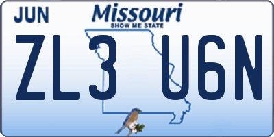 MO license plate ZL3U6N