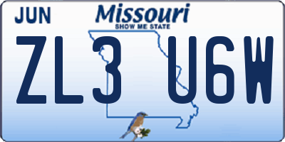 MO license plate ZL3U6W