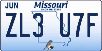 MO license plate ZL3U7F