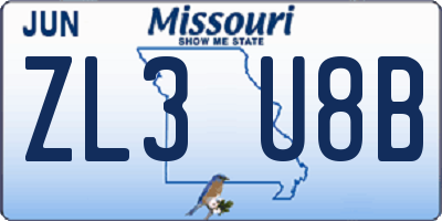 MO license plate ZL3U8B