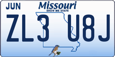 MO license plate ZL3U8J