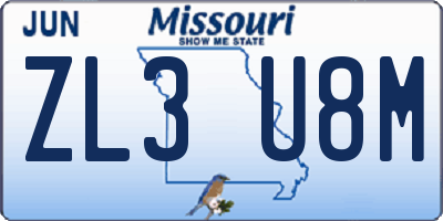 MO license plate ZL3U8M