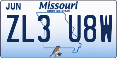 MO license plate ZL3U8W
